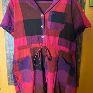 Plaid Button-Up Dress with Pockets
